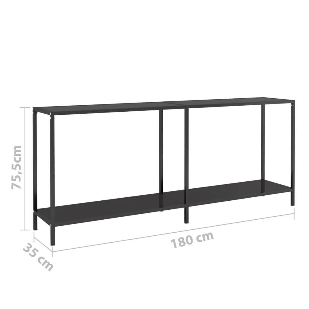 vidaXL Mesa de consola vidrio templado negro 180x35x75,5 cm