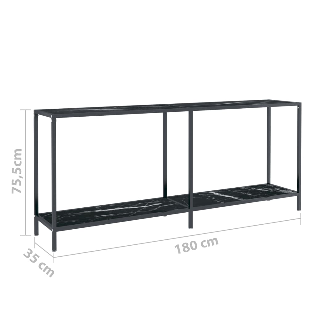 vidaXL Mesa de consola vidrio templado negro 180x35x75,5 cm