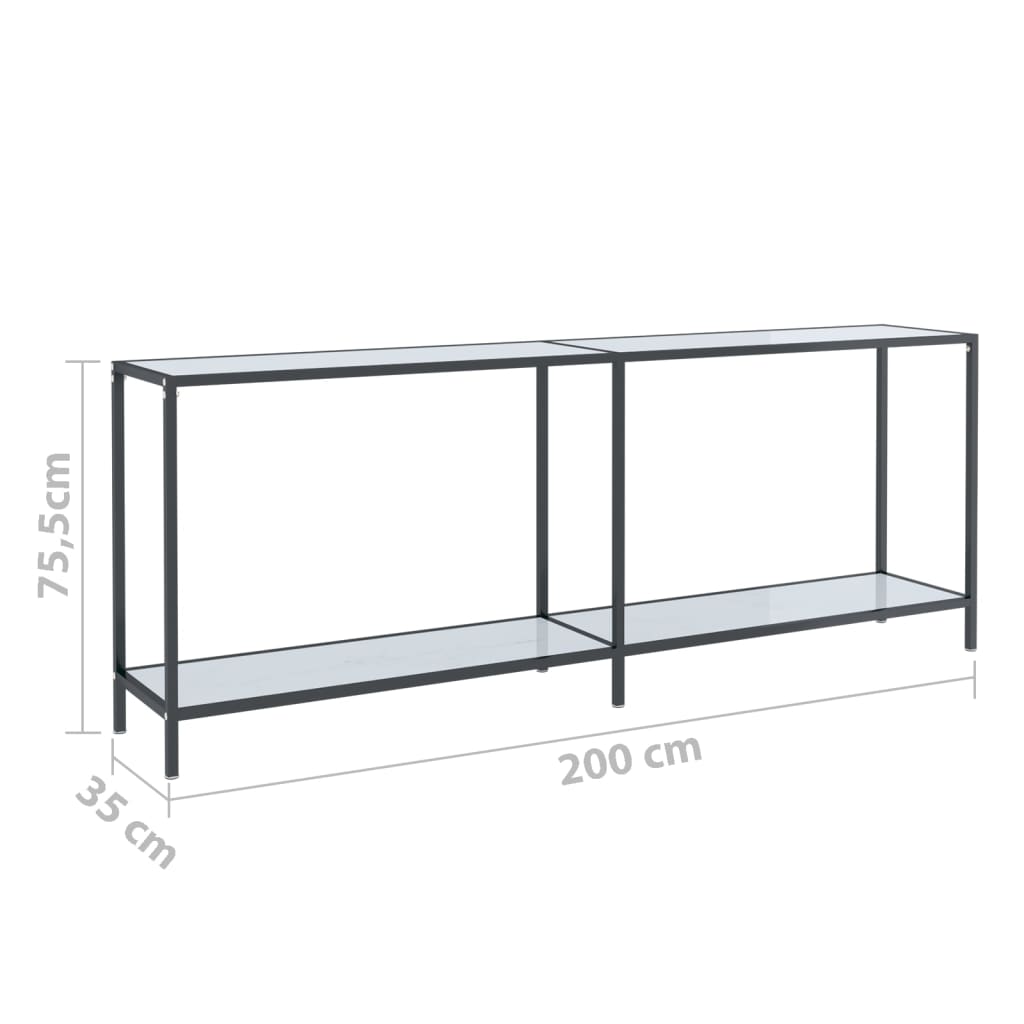 vidaXL Mesa consola vidrio templado blanco 200x35x75,5 cm