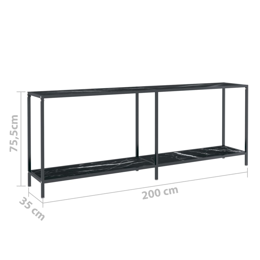 vidaXL Mesa consola vidrio templado negro 200x35x75,5 cm