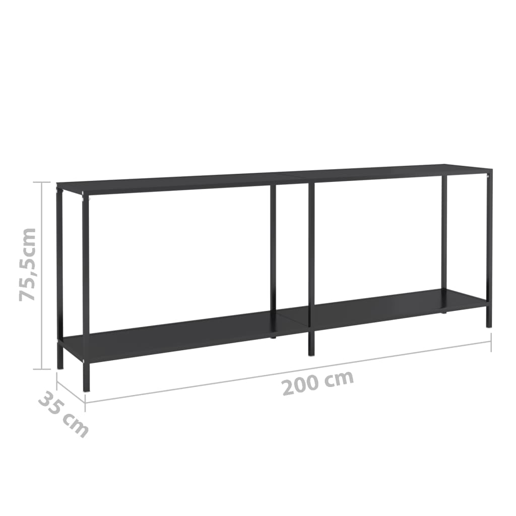 vidaXL Mesa consola vidrio templado negro 220x35x75,5 cm