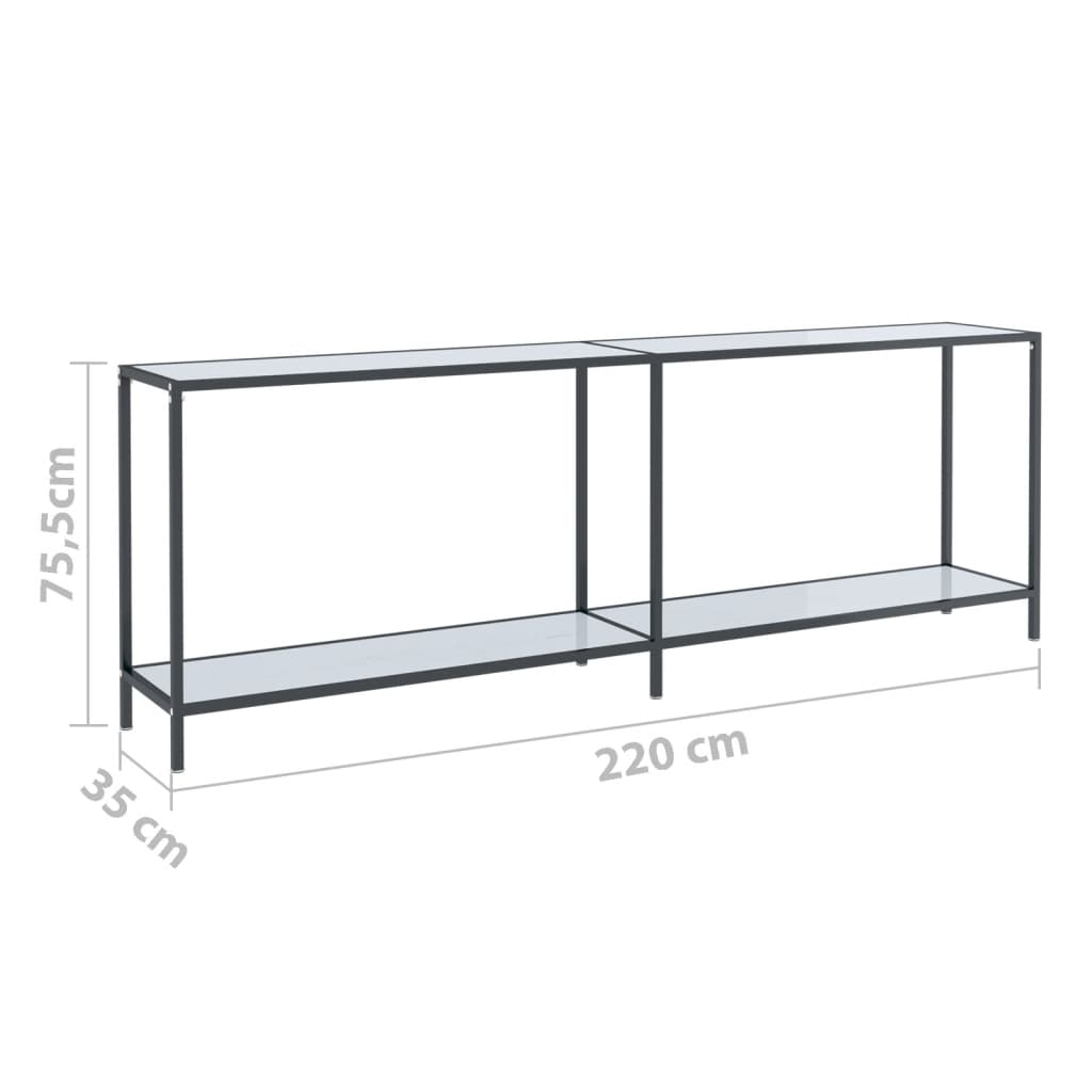 vidaXL Mesa consola vidrio templado blanco 220x35x75,5 cm