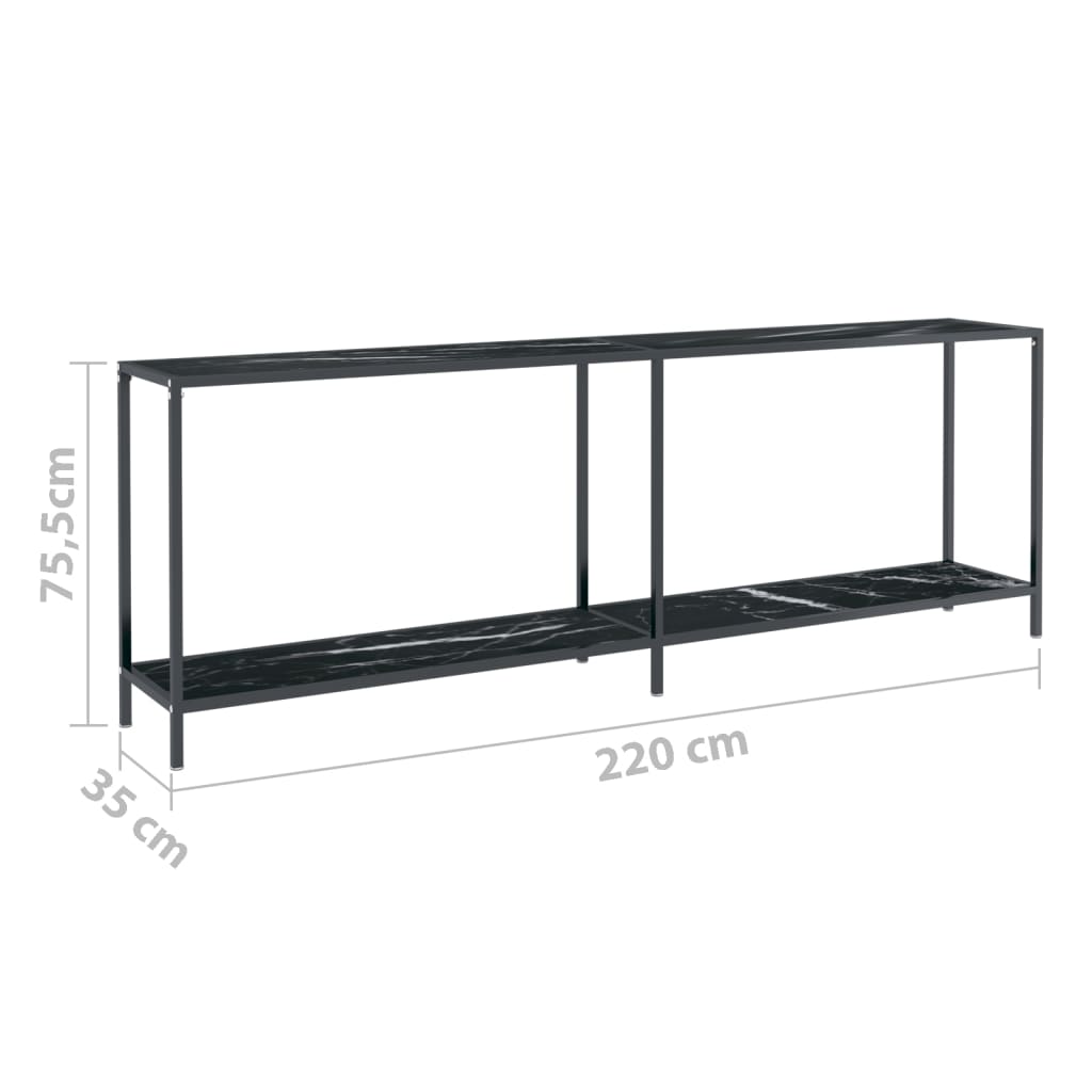 vidaXL Mesa consola vidrio templado negro 220x35x75,5 cm