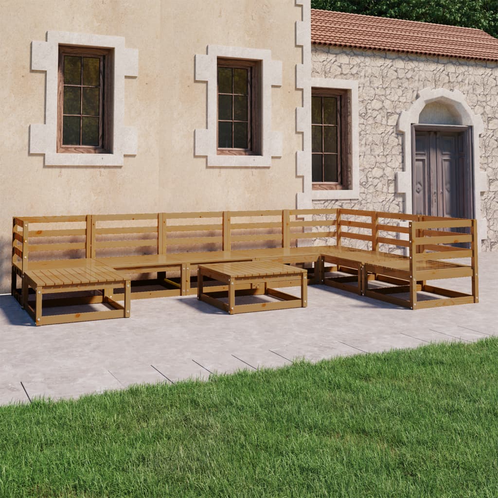 vidaXL Muebles de jardín 9 pzas y cojines marrón miel madera pino