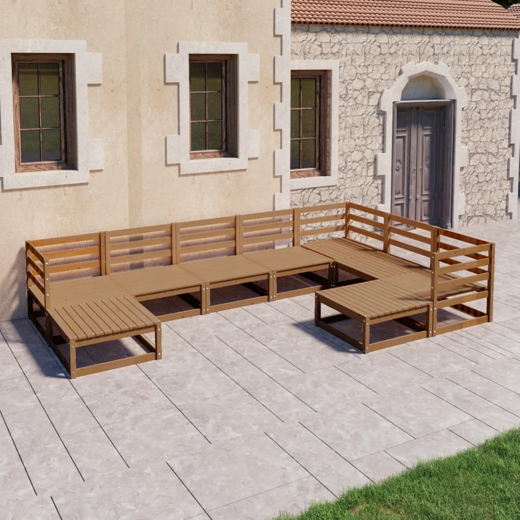 vidaXL Muebles de jardín 9 pzas y cojines marrón miel madera pino