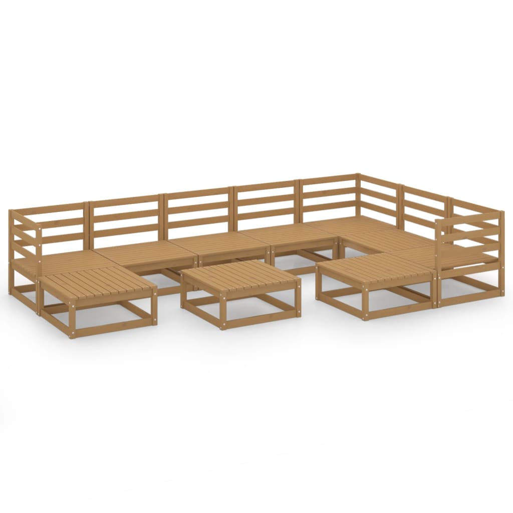 vidaXL Muebles de jardín 10 pzas y cojines marrón miel madera pino