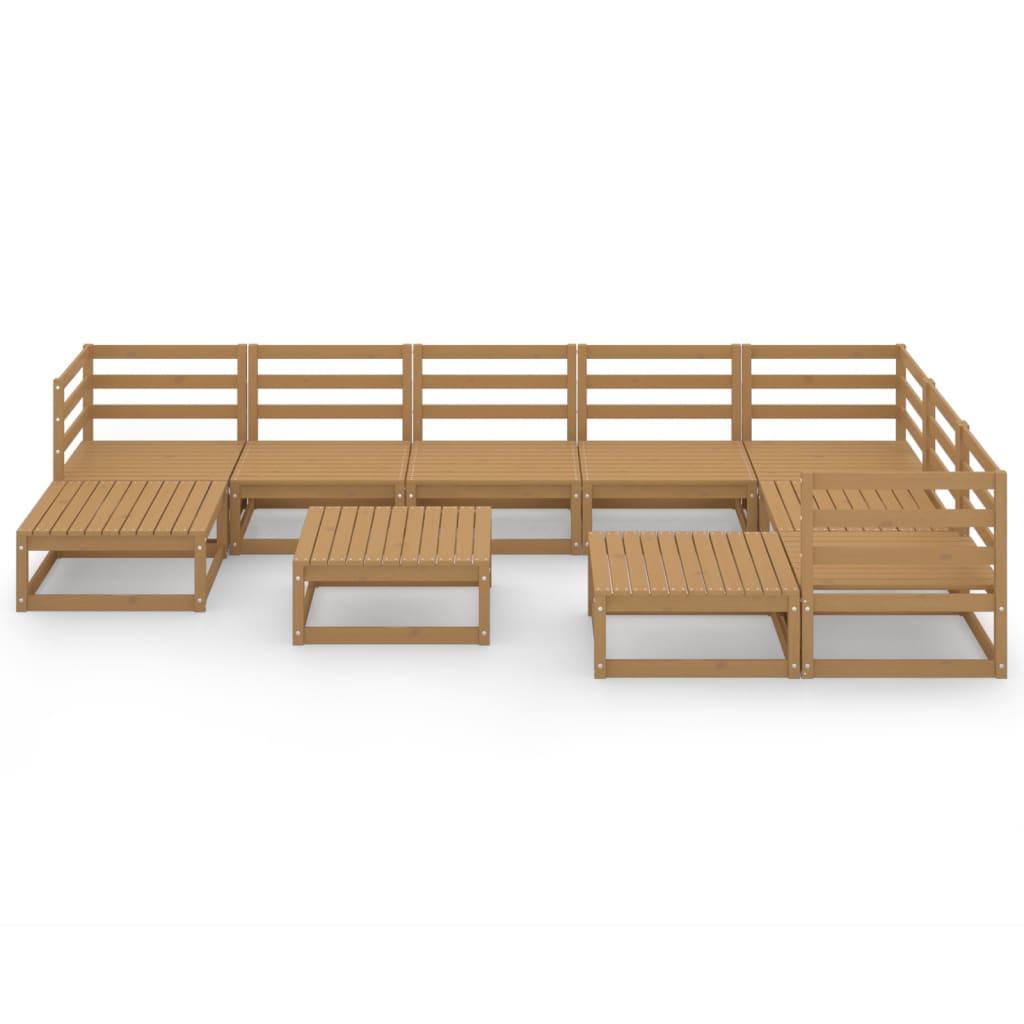 vidaXL Muebles de jardín 10 pzas y cojines marrón miel madera pino