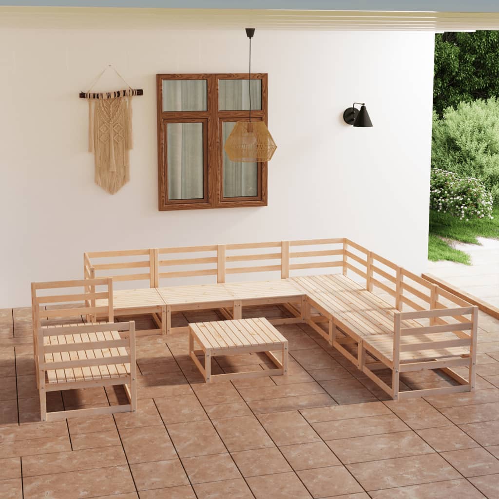 vidaXL Juego de muebles de jardín 10 piezas madera maciza de pino