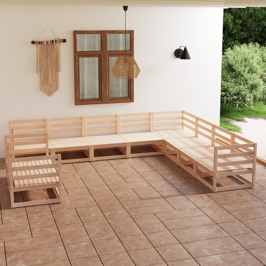 vidaXL Juego de muebles de jardín 10 piezas madera maciza de pino