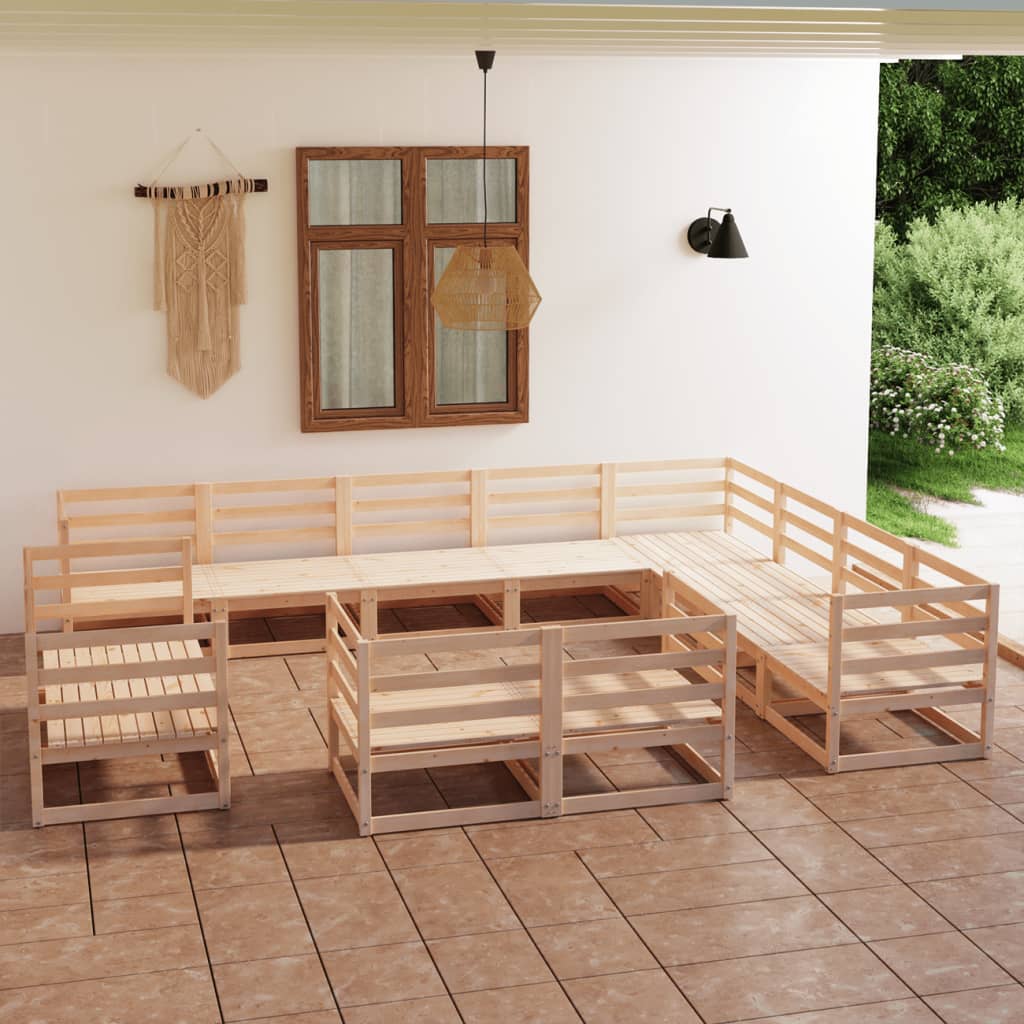 vidaXL Juego de muebles de jardín 12 piezas madera maciza de pino