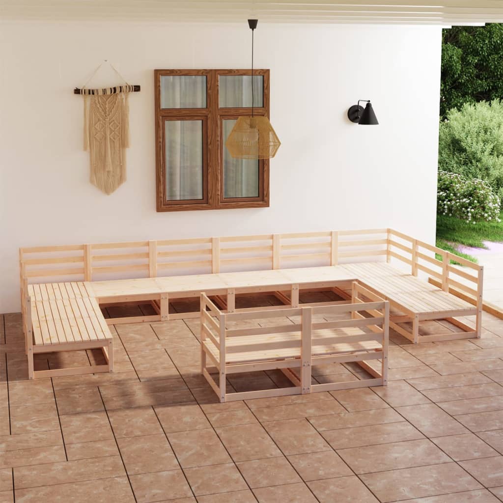 vidaXL Juego de muebles de jardín 12 piezas madera maciza de pino