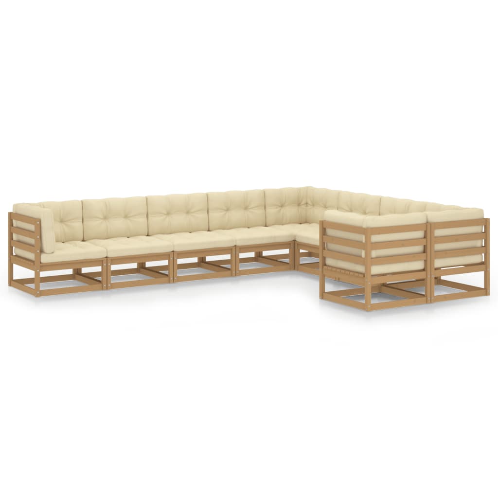 vidaXL Set de muebles de jardín 9 pzs cojines madera pino marrón miel