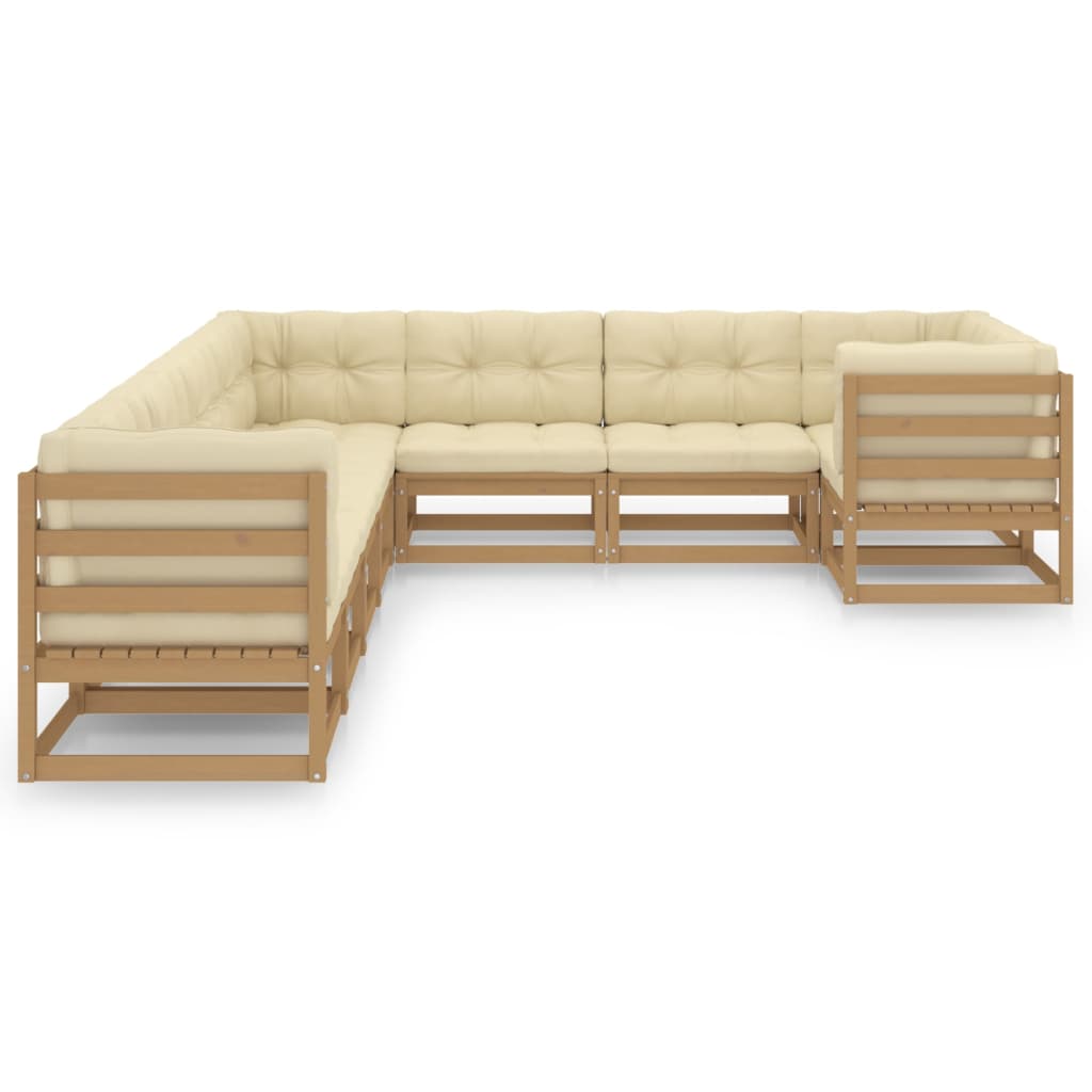 vidaXL Set de muebles de jardín 9 pzs cojines madera pino marrón miel