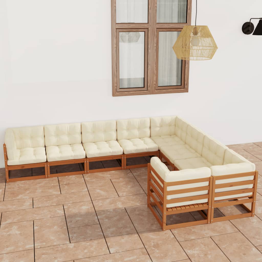 vidaXL Set de muebles de jardín 9 pzs cojines madera pino marrón miel