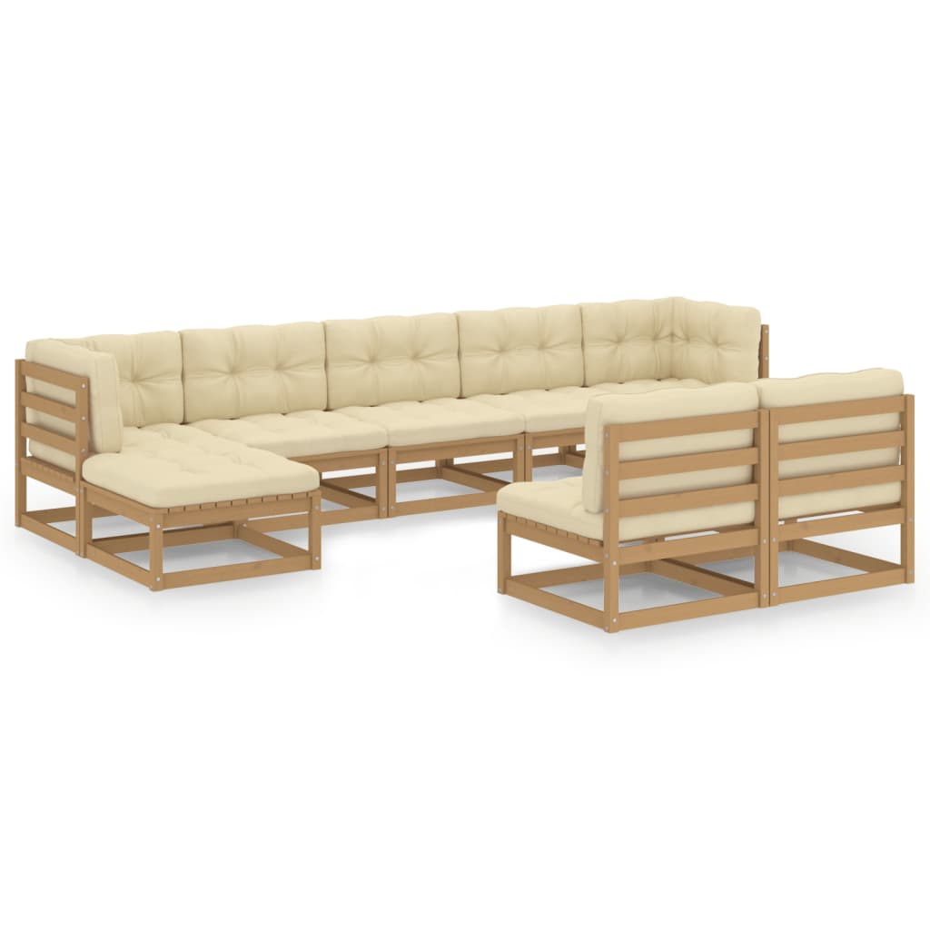 vidaXL Set de muebles de jardín 9 pzs cojines madera pino marrón miel