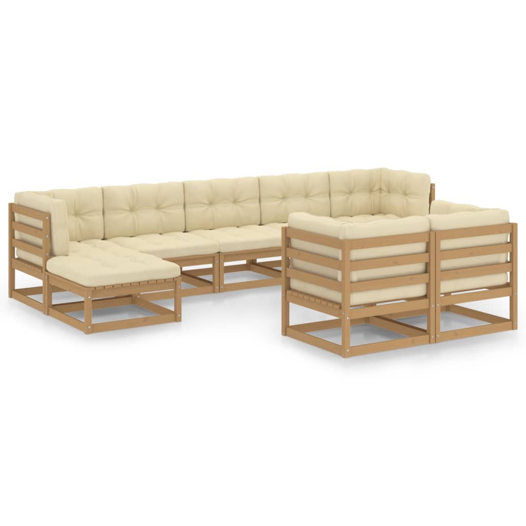 vidaXL Set de muebles de jardín 9 pzs cojines madera pino marrón miel