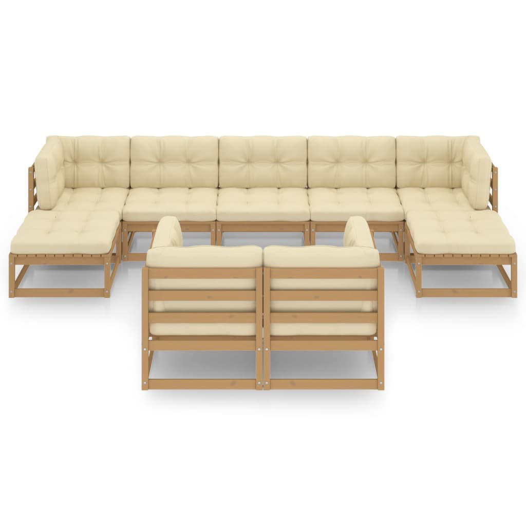 vidaXL Set de muebles de jardín 9 pzs cojines madera pino marrón miel