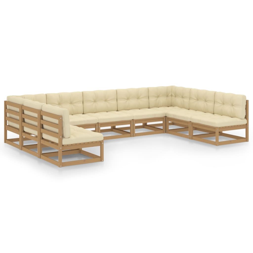 vidaXL Set de muebles de jardín 9 pzs cojines madera pino marrón miel