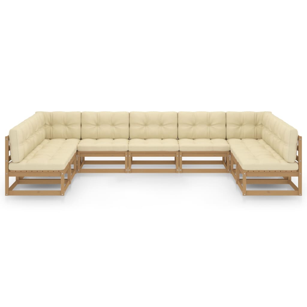 vidaXL Set de muebles de jardín 9 pzs cojines madera pino marrón miel