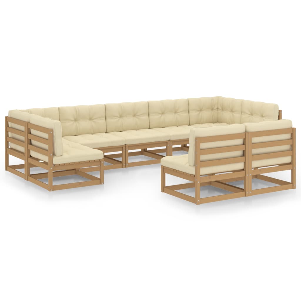 vidaXL Set de muebles de jardín 9 pzs cojines madera pino marrón miel