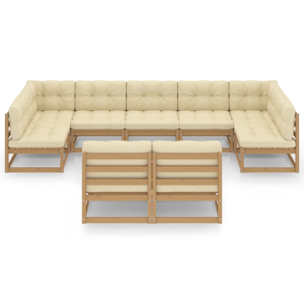 vidaXL Set de muebles de jardín 9 pzs cojines madera pino marrón miel