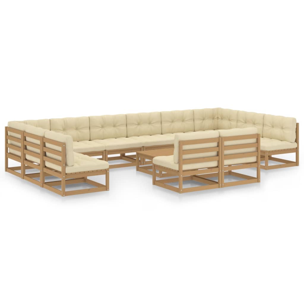 vidaXL Set de muebles de jardín 13 pzs cojines madera pino marrón miel