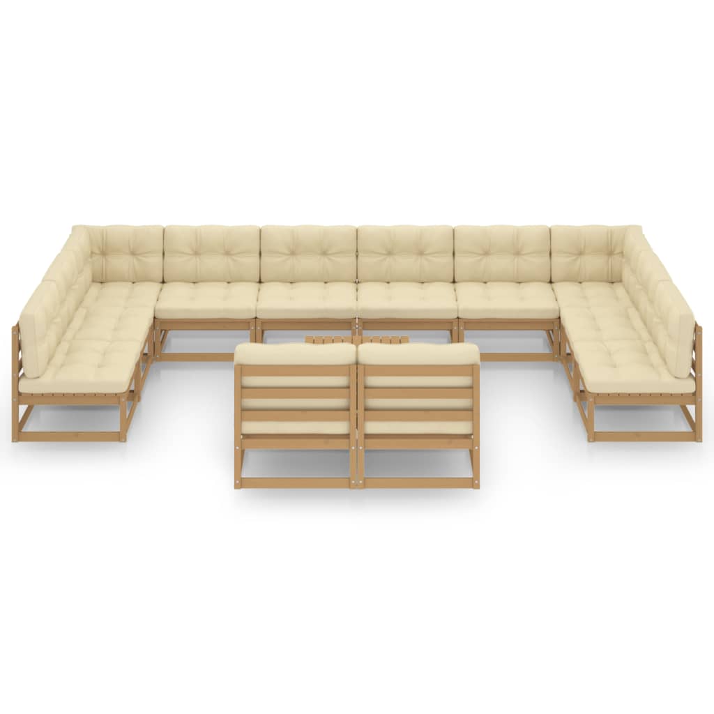 vidaXL Set de muebles de jardín 13 pzs cojines madera pino marrón miel