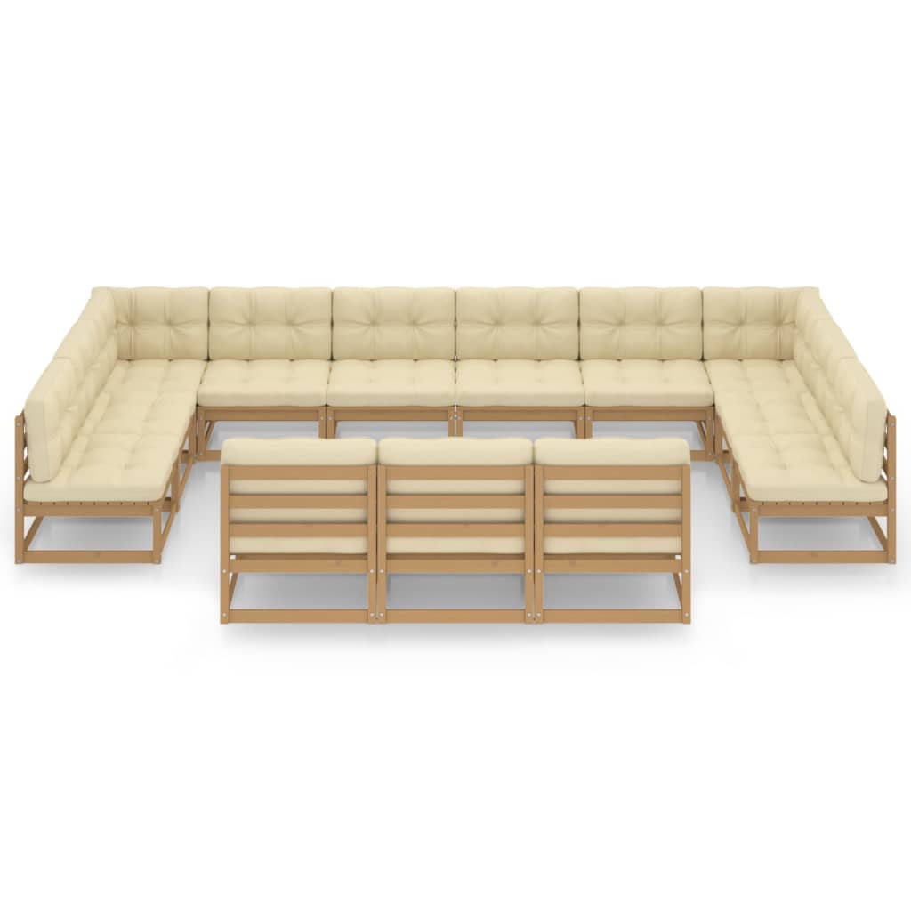 vidaXL Set de muebles de jardín 13 pzs cojines madera pino marrón miel