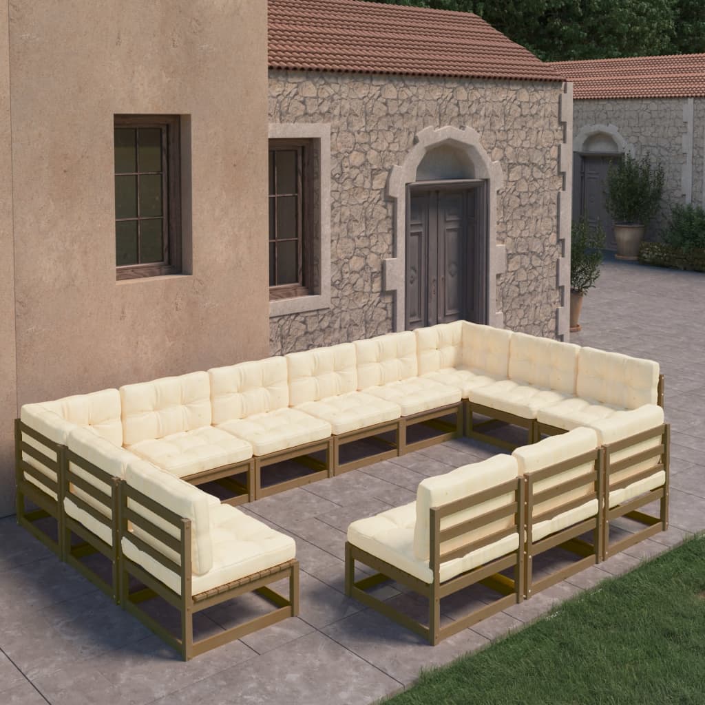 vidaXL Set de muebles de jardín 13 pzs cojines madera pino marrón miel