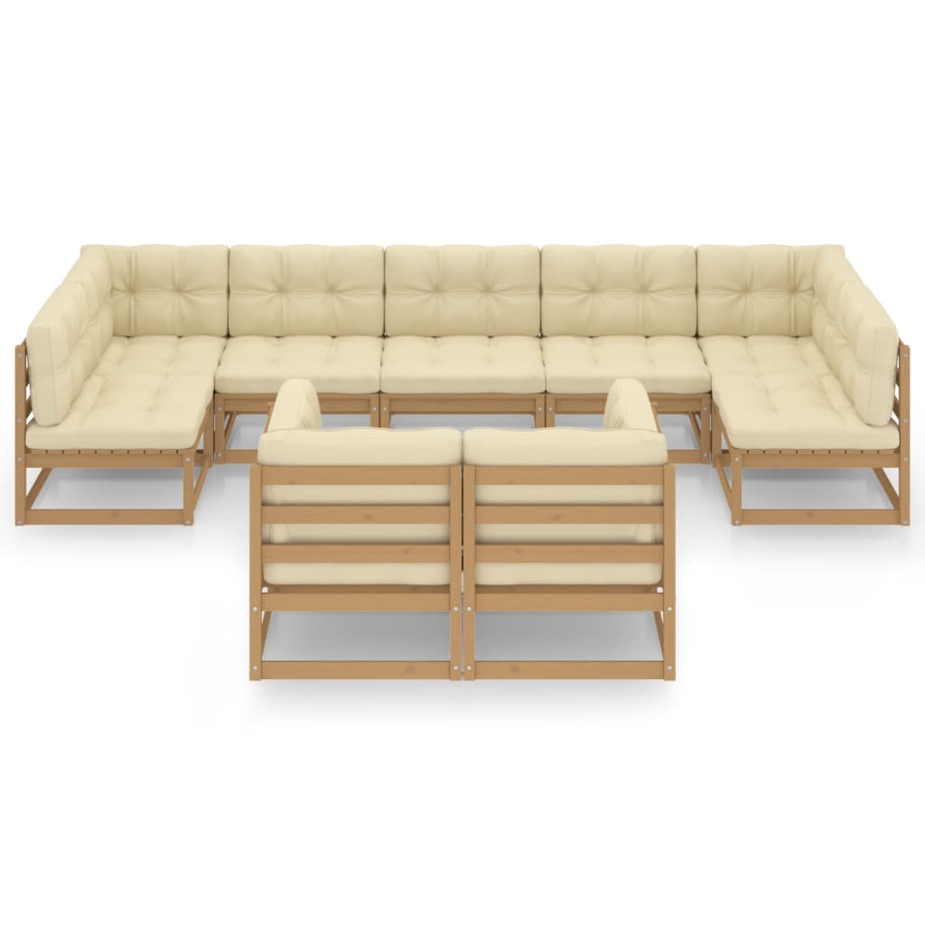 vidaXL Set de muebles de jardín 9 pzs cojines madera pino marrón miel