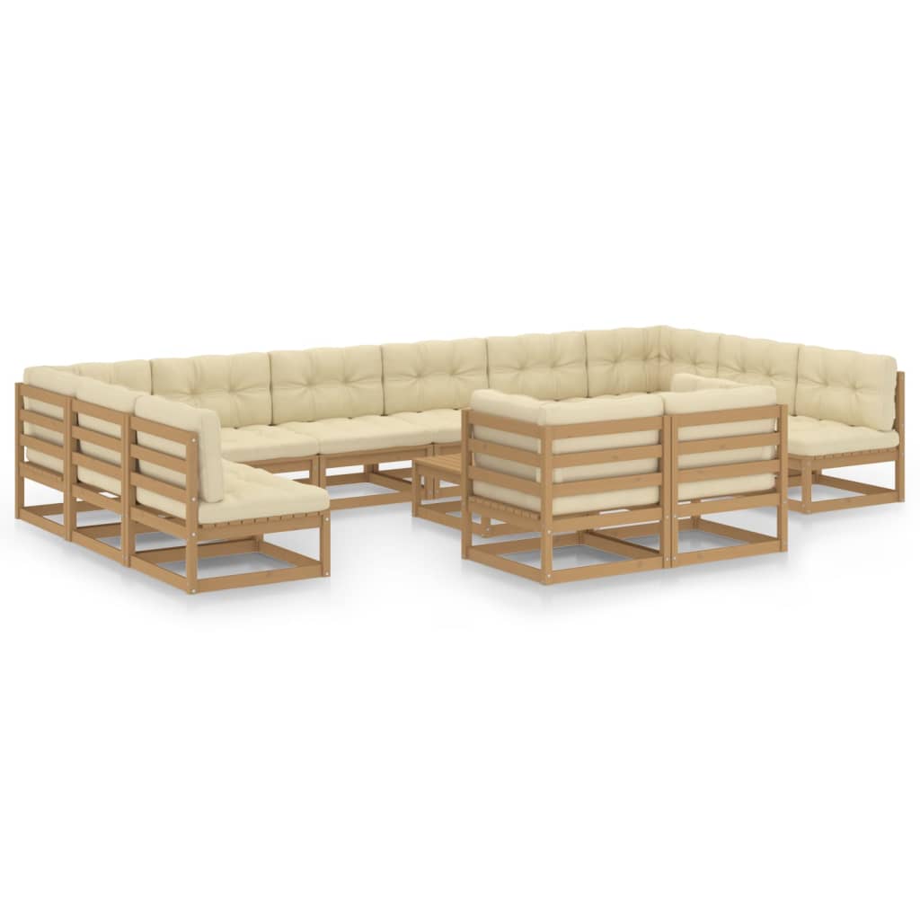 vidaXL Set de muebles de jardín 13 pzs cojines madera pino marrón miel