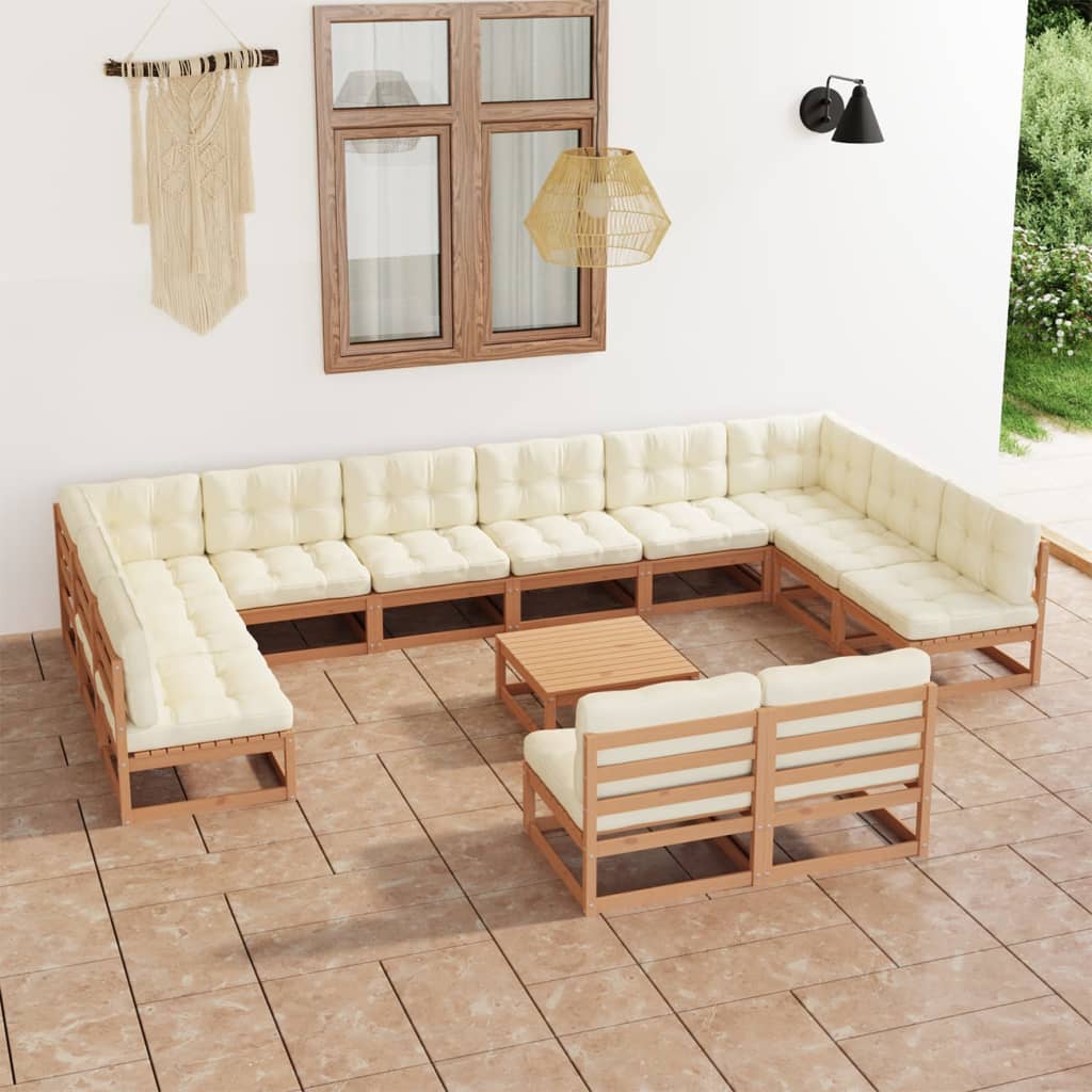 vidaXL Set de muebles de jardín 13 pzs cojines madera pino marrón miel