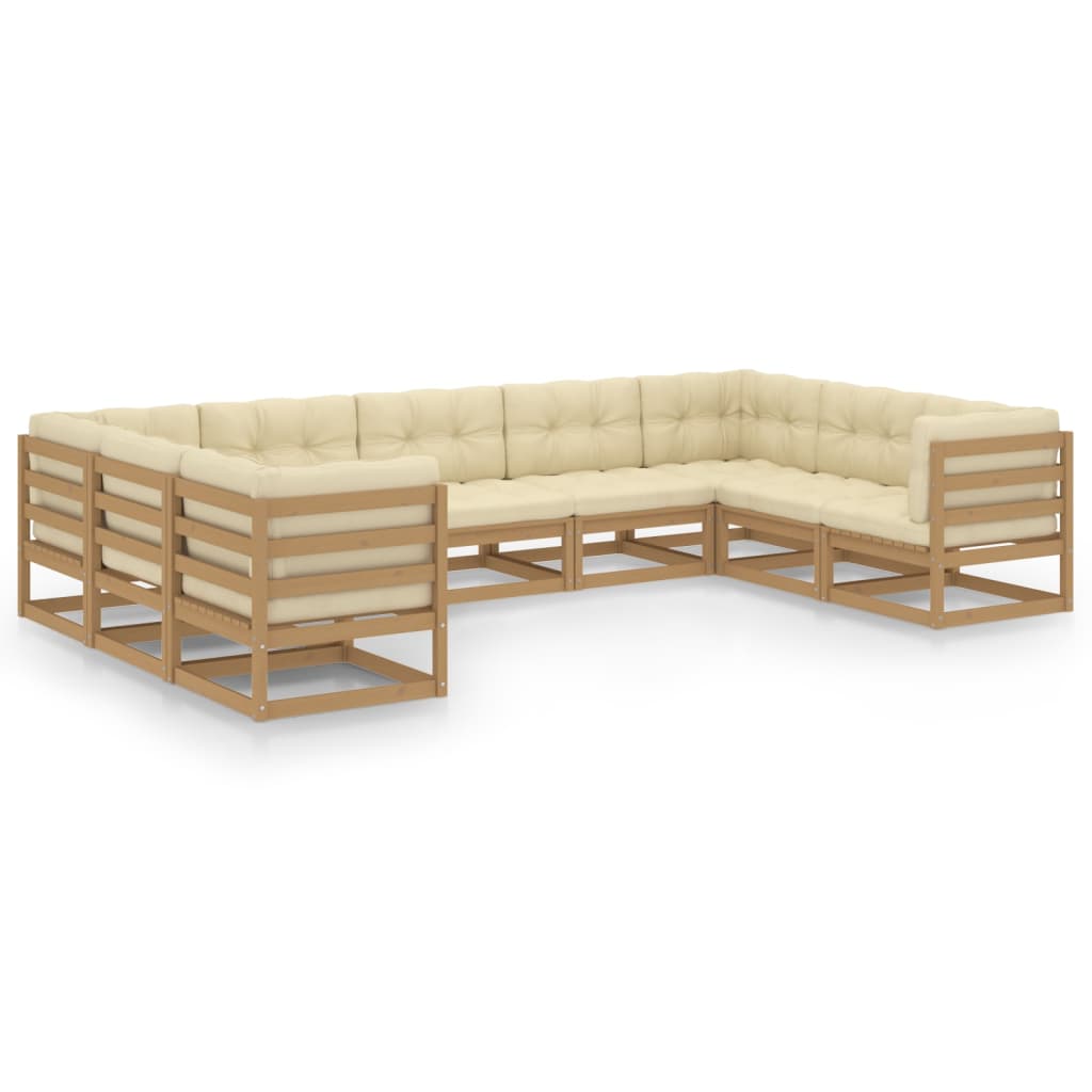 vidaXL Set de muebles de jardín 9 pzs cojines madera pino marrón miel