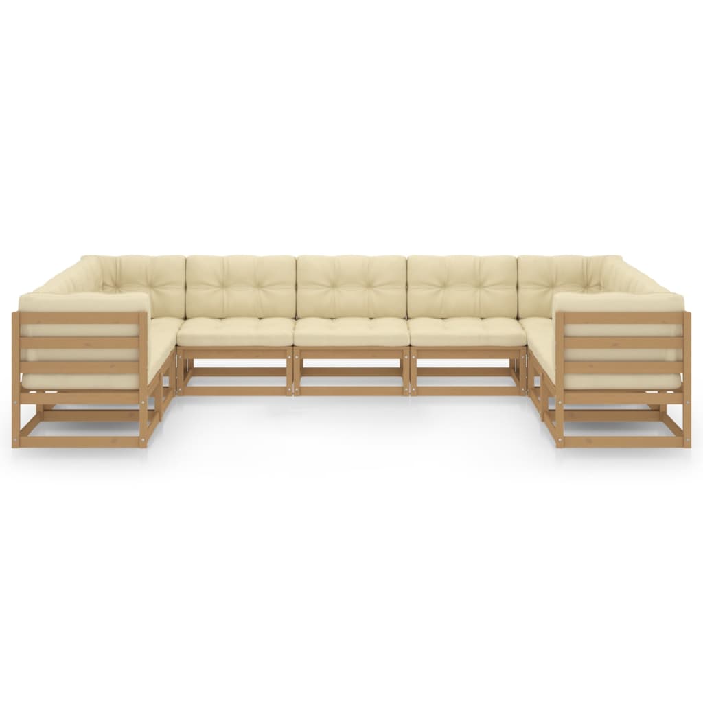 vidaXL Set de muebles de jardín 9 pzs cojines madera pino marrón miel