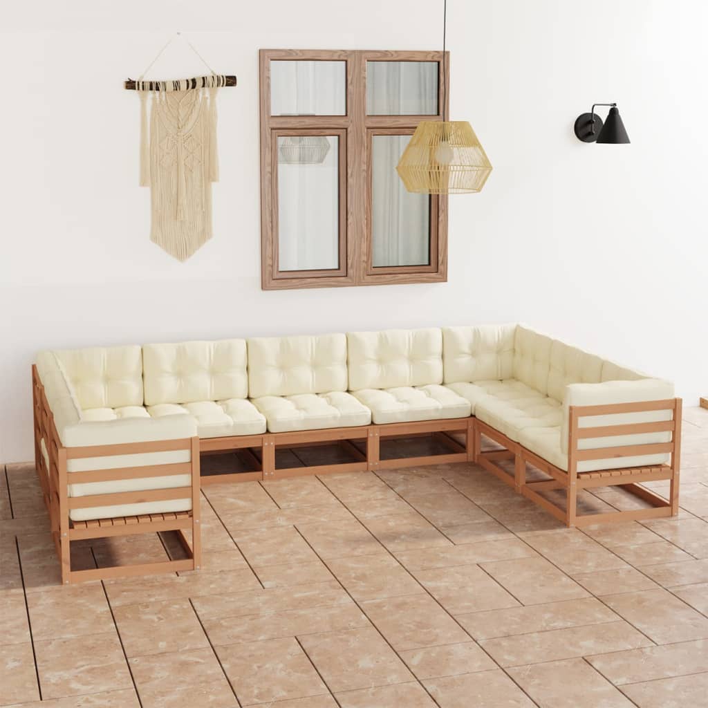 vidaXL Set de muebles de jardín 9 pzs cojines madera pino marrón miel