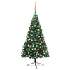 vidaXL Medio árbol de Navidad con luces y bolas verde 120 cm