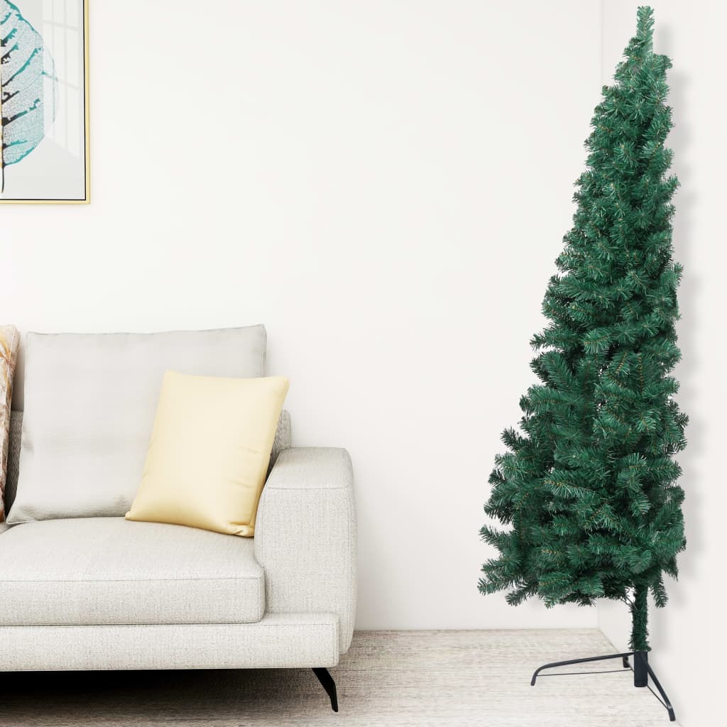 vidaXL Medio árbol de Navidad con luces y bolas verde 120 cm