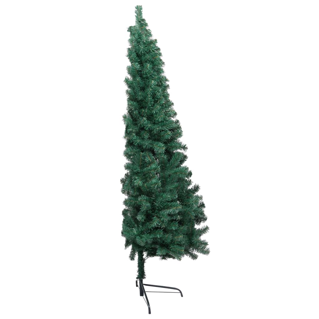 vidaXL Medio árbol de Navidad con luces y bolas verde 150 cm