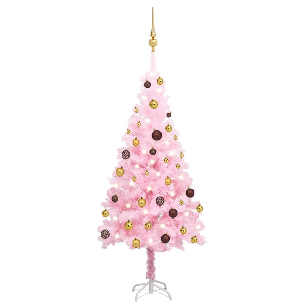 vidaXL Árbol de Navidad preiluminado con luces y bolas rosa 120 cm