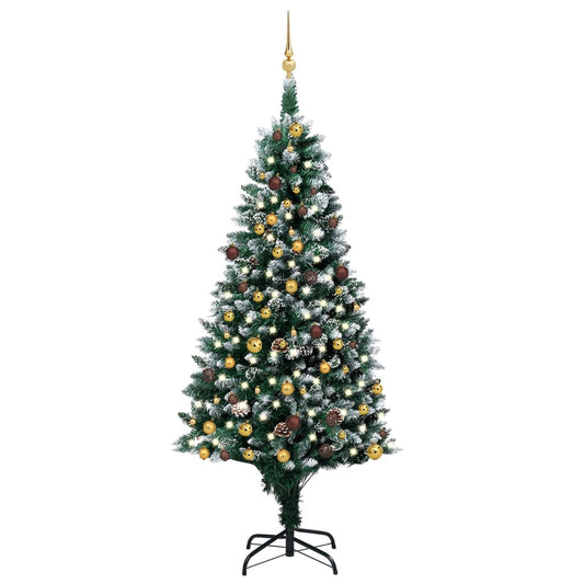 vidaXL Árbol de Navidad helado con luces, bolas y piñas 210 cm