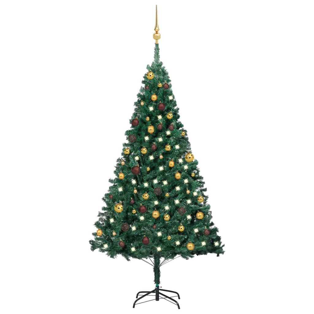 vidaXL Árbol de Navidad preiluminado con luces y bolas verde 180 cm