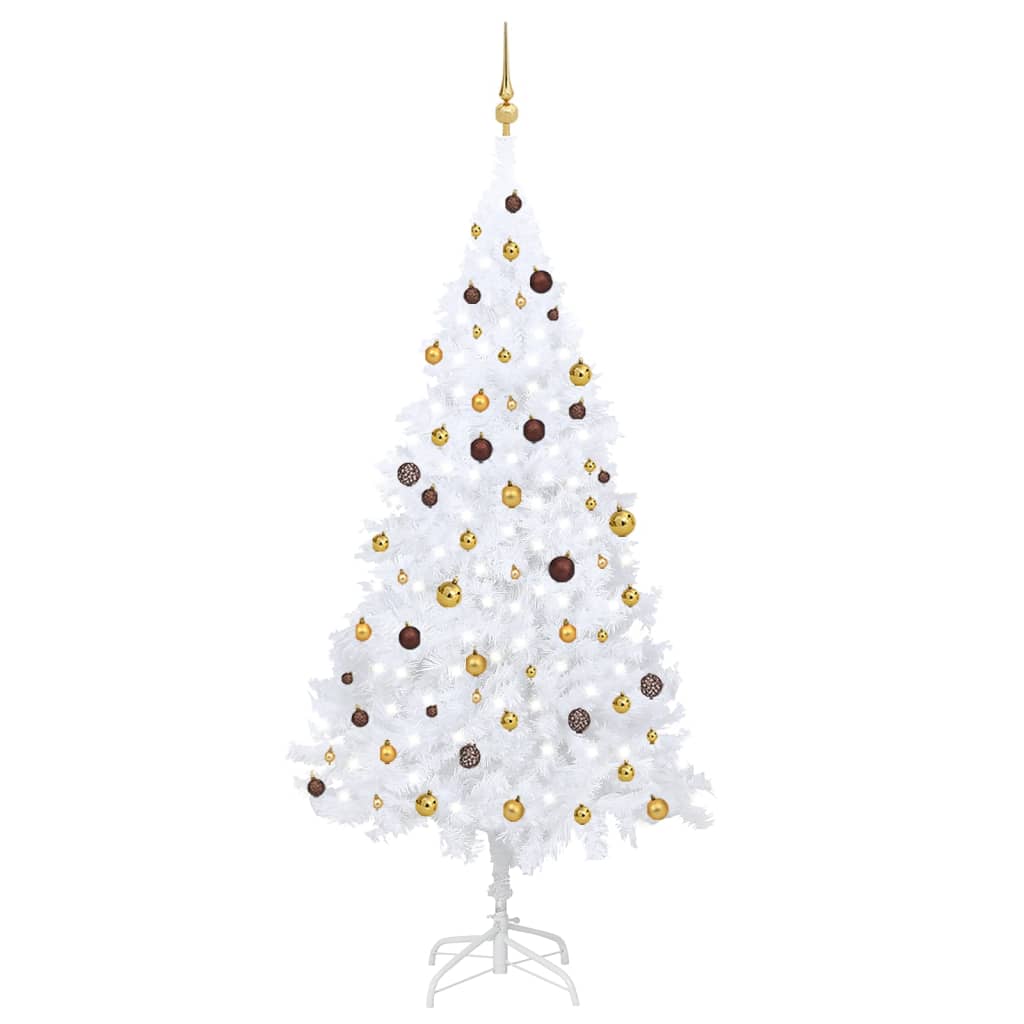 vidaXL Árbol de Navidad preiluminado con luces y bolas blanco 240 cm