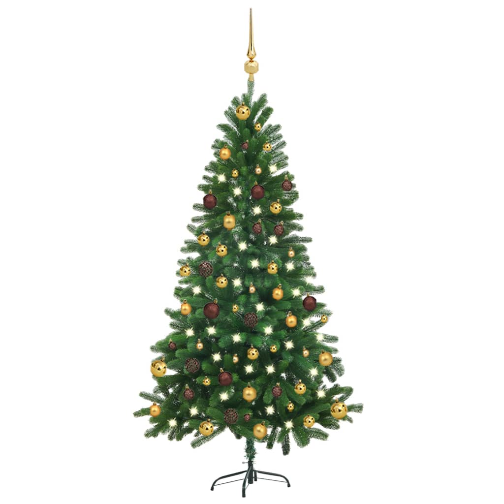 vidaXL Árbol de Navidad preiluminado con luces y bolas verde 150 cm