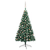 vidaXL Medio árbol de Navidad con luces y bolas verde 150 cm