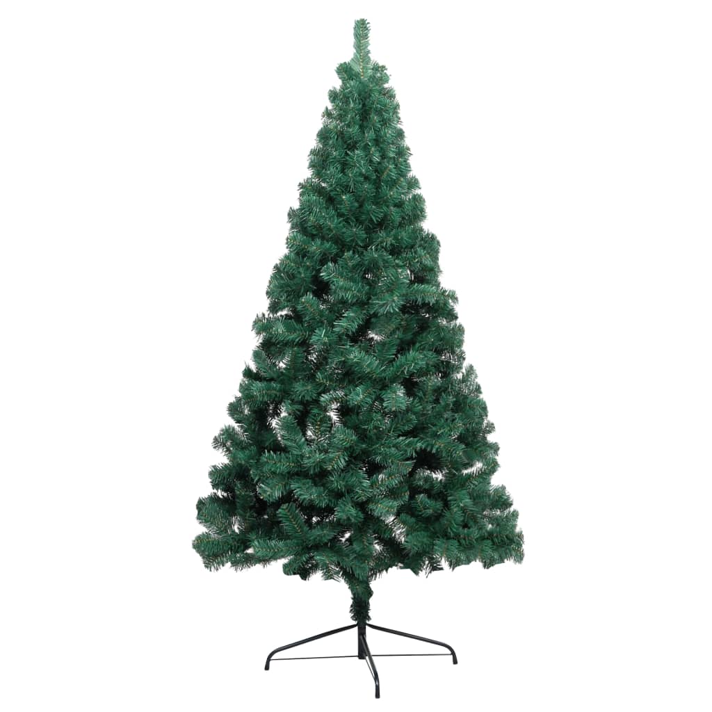 vidaXL Medio árbol de Navidad con luces y bolas verde 150 cm