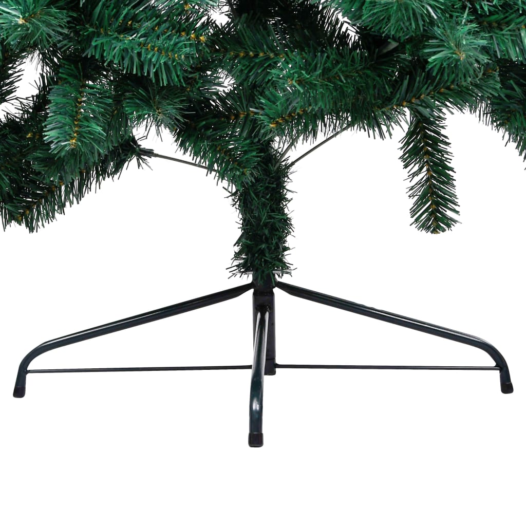 vidaXL Medio árbol de Navidad con luces y bolas verde 150 cm