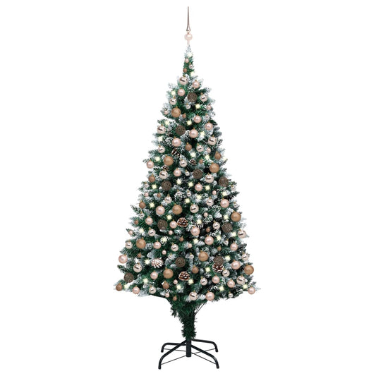 vidaXL Árbol de Navidad helado con luces, bolas y piñas 210 cm