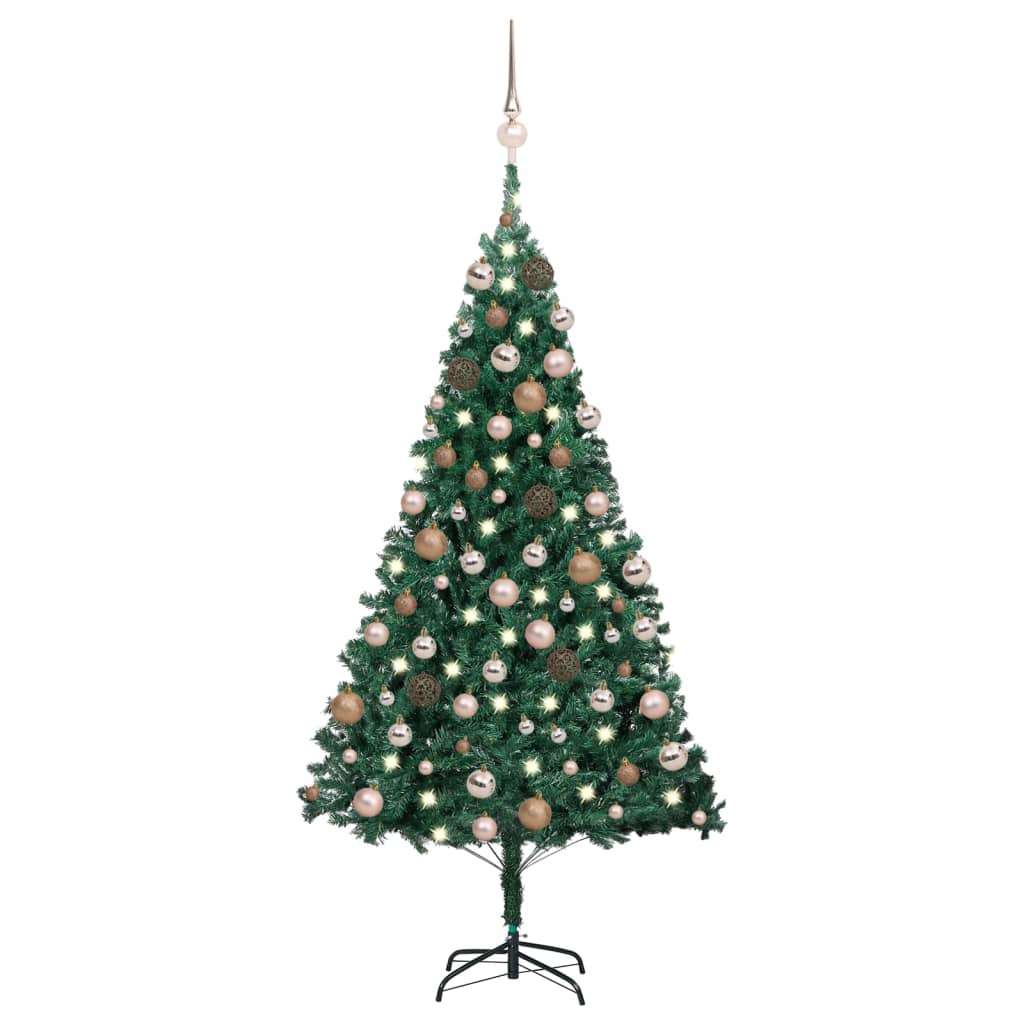 vidaXL Árbol de Navidad preiluminado con luces y bolas verde 180 cm