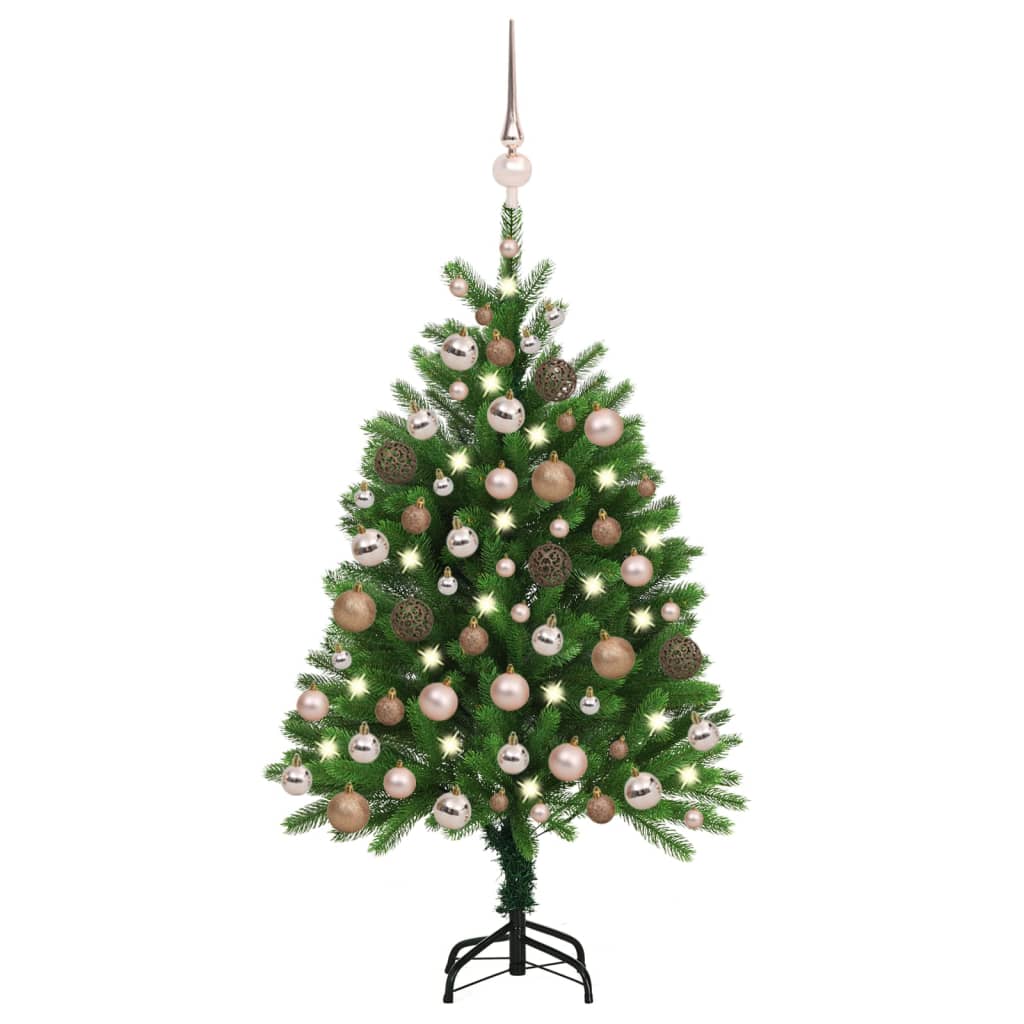 vidaXL Árbol de Navidad preiluminado con luces y bolas verde 120 cm