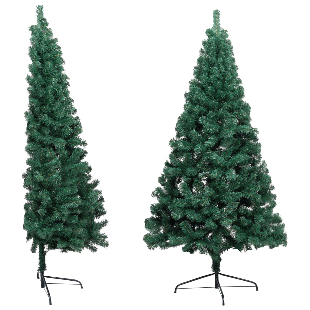 vidaXL Medio árbol de Navidad con luces y bolas verde 120 cm